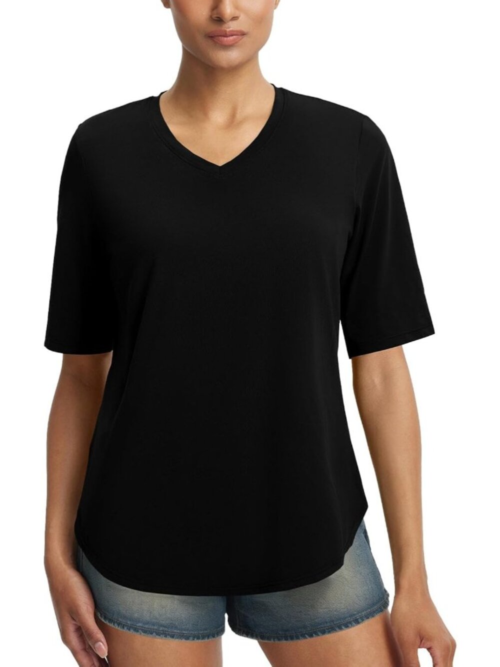 Women's V-Neck Half Sleeve Athletic Shirt - UPF 50+ Sun Protection, Yoga
